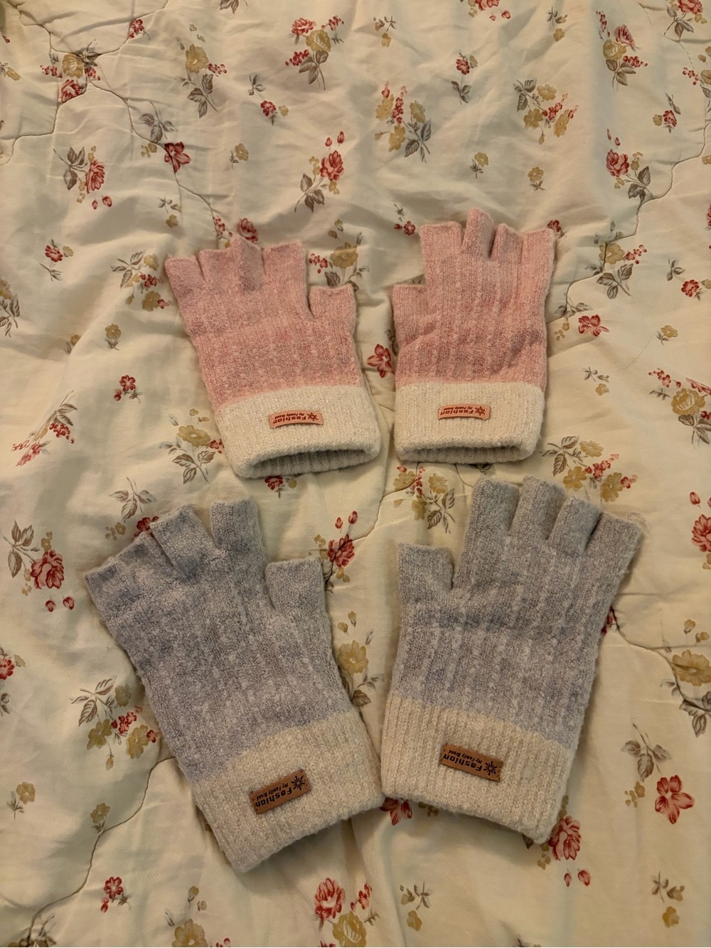 Fingerless Gloves - Baby Pink and Blue